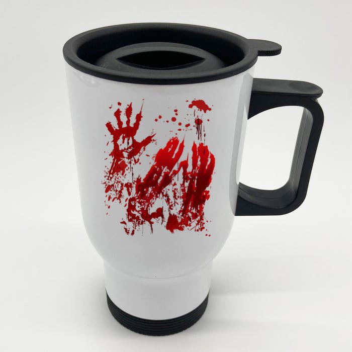 Bloody Halloween Blood Splatter Zombie Hand Front & Back Stainless Steel Travel Mug