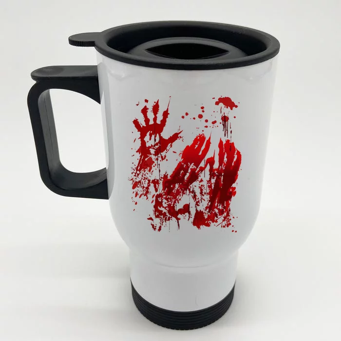 Bloody Halloween Blood Splatter Zombie Hand Front & Back Stainless Steel Travel Mug