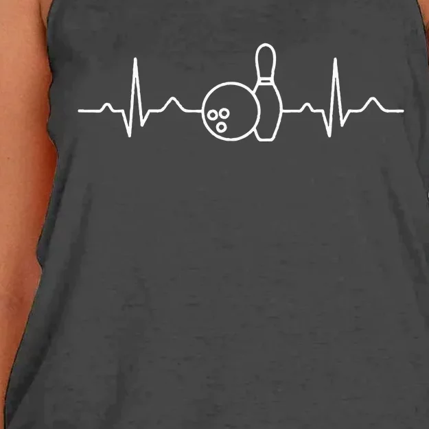 Bowling Heartbeat Bowler ECG Bowling Ball Tournament Gift Women's Knotted Racerback Tank