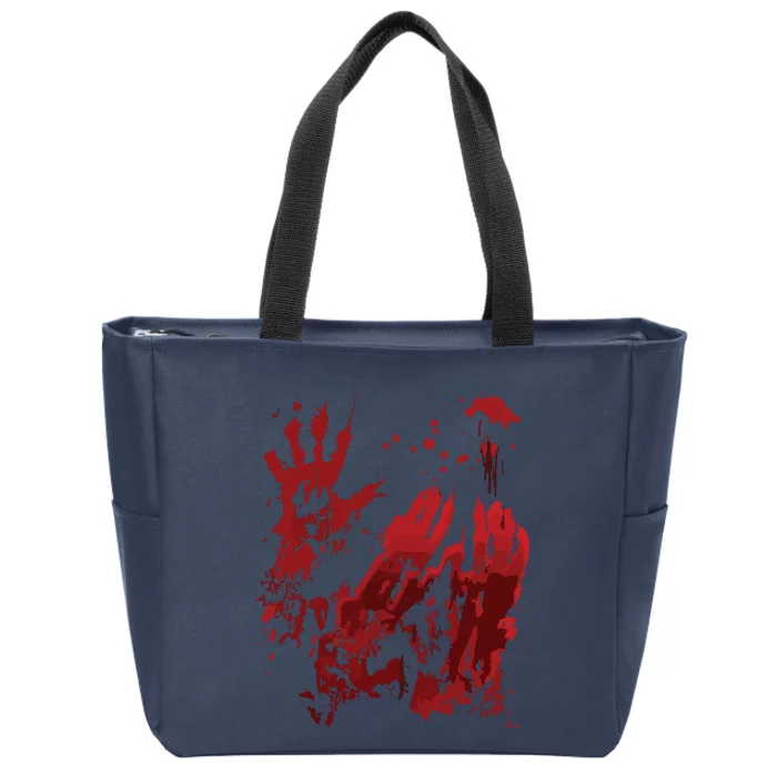 Bloody Halloween Blood Splatter Zombie Hand Graphic Zip Tote Bag