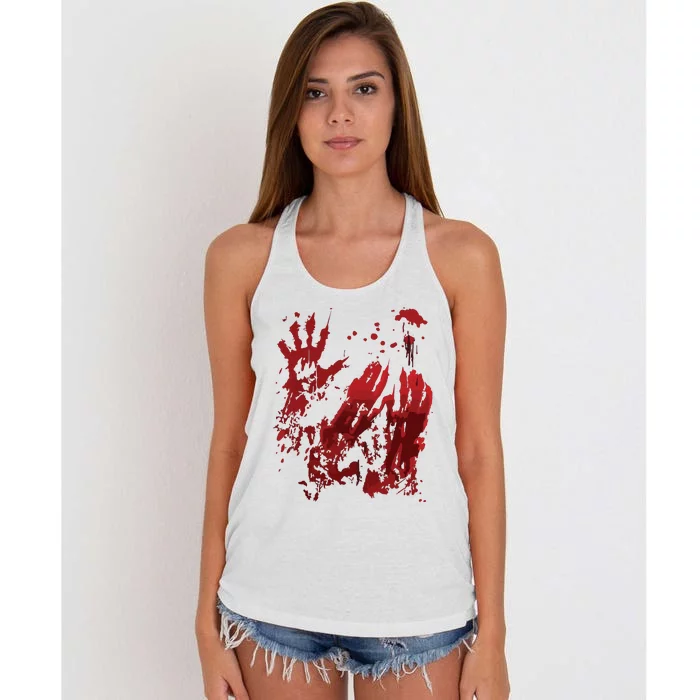 Bloody Halloween Blood Splatter Zombie Hand Graphic Women's Knotted Racerback Tank