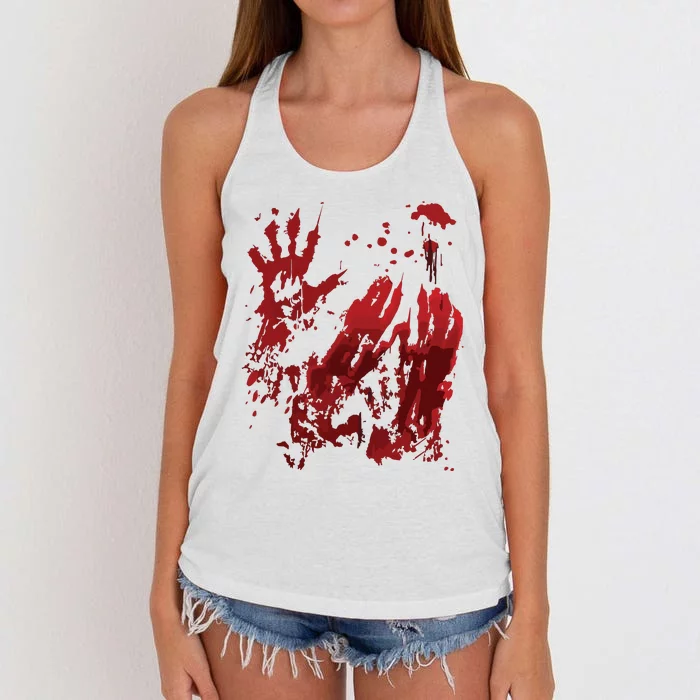 Bloody Halloween Blood Splatter Zombie Hand Graphic Women's Knotted Racerback Tank