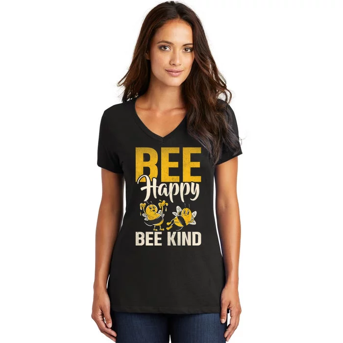 Bee Happy Bee Kind Bee Women's V-Neck T-Shirt