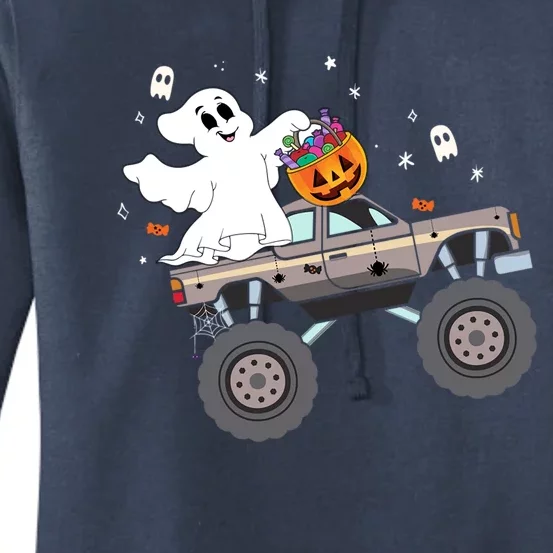 Boo Halloween Boo Ghost Riding Monster Truck Carved Pumpkins Gift Women's Pullover Hoodie