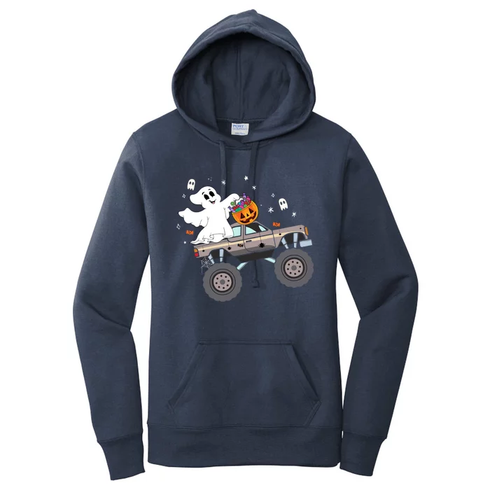 Boo Halloween Boo Ghost Riding Monster Truck Carved Pumpkins Gift Women's Pullover Hoodie