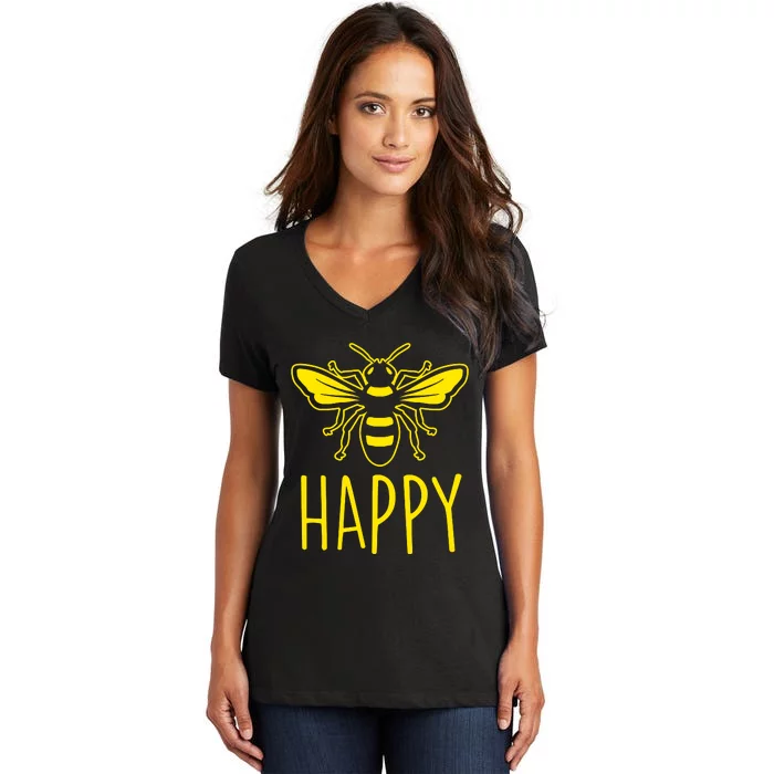 Bee Happy Women's V-Neck T-Shirt