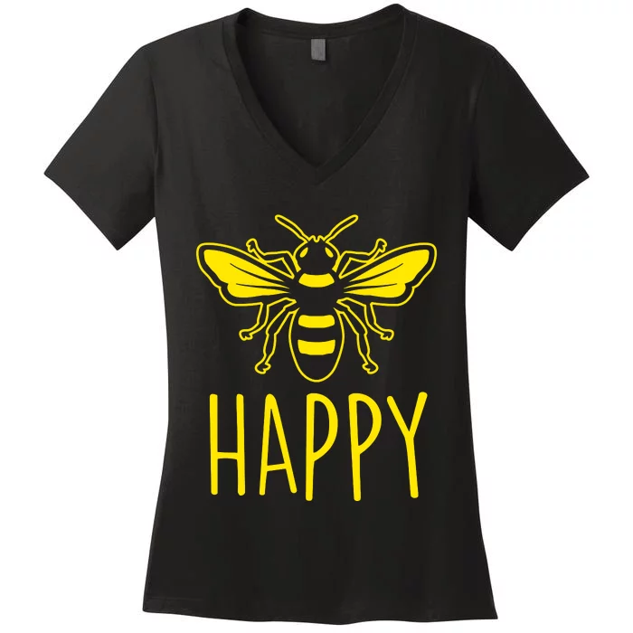 Bee Happy Women's V-Neck T-Shirt