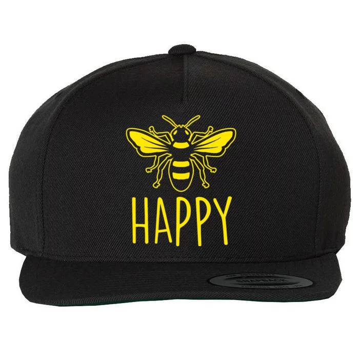 Bee Happy Wool Snapback Cap