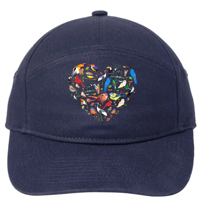 Bird Heart Birding Bird Watching Birder Bird Watcher 7-Panel Snapback Hat