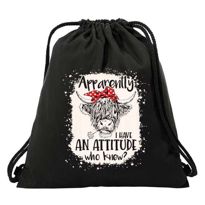 Bleached Highland Cow Apparantly I Have An Attitude Who Knew Drawstring Bag