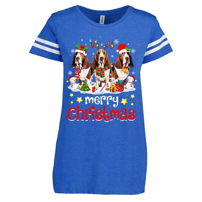 Basset Hound Christmas With Decorations Xmas Enza Ladies Jersey Football T-Shirt