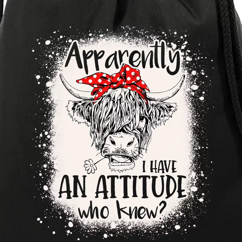 Bleached Highland Cow Apparantly I Have An Attitude Who Knew Drawstring Bag