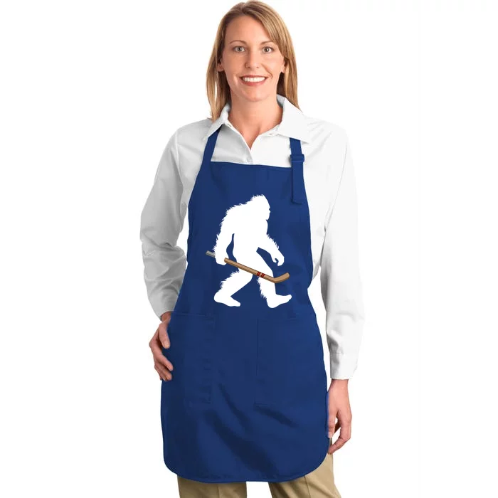 Bigfoot Hockey Cryptid Sasquatch Sport Player Gift Full-Length Apron With Pocket