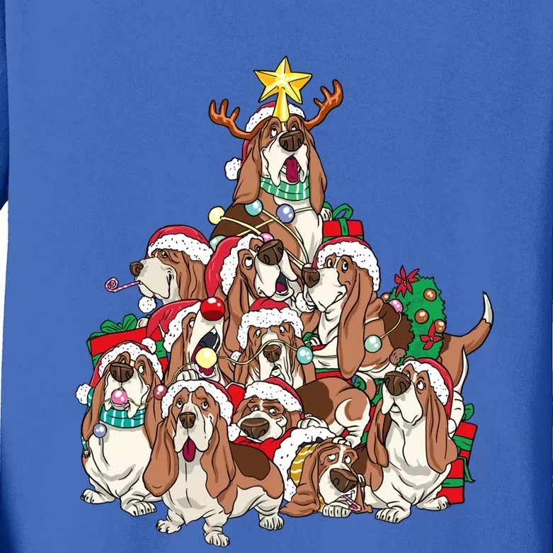 Basset Hound Christmas Dog Tree Dog Santa Xmas Funny Gift Kids Long Sleeve Shirt