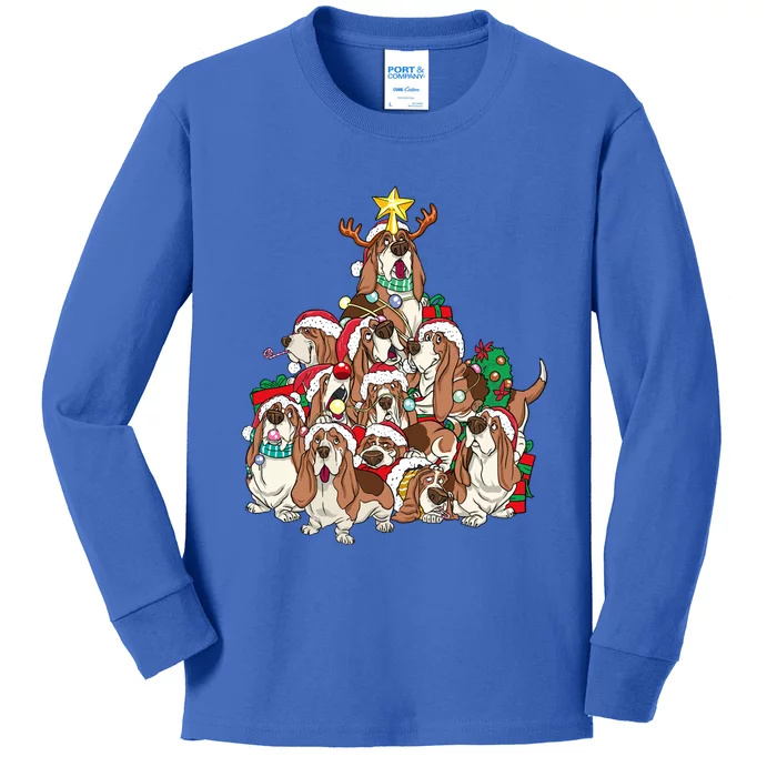 Basset Hound Christmas Dog Tree Dog Santa Xmas Funny Gift Kids Long Sleeve Shirt