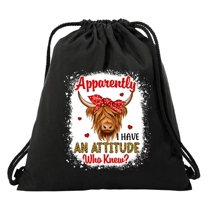 Bleached Highland Cow Apparently I Have An Attitude Who Knew Drawstring Bag