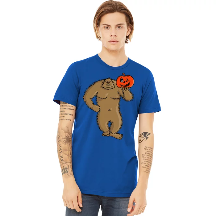 Bigfoot Halloween Cartoon Sasquatch With Pumpkin 0066 Premium T-Shirt