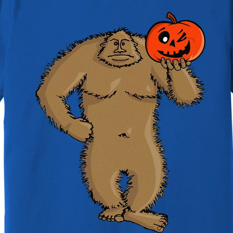 Bigfoot Halloween Cartoon Sasquatch With Pumpkin 0066 Premium T-Shirt