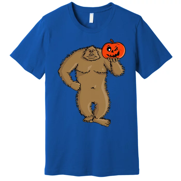 Bigfoot Halloween Cartoon Sasquatch With Pumpkin 0066 Premium T-Shirt