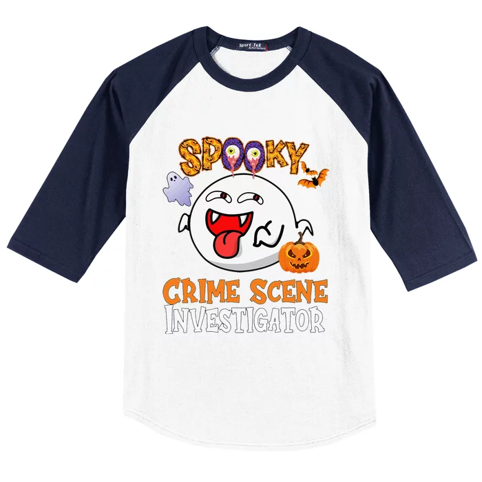 Boo Halloween Costume Spooky Crime Scene Investigator Baseball Sleeve Shirt