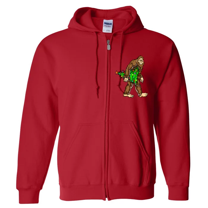 Bigfoot Hunter Christmas Tree Funny Full Zip Hoodie