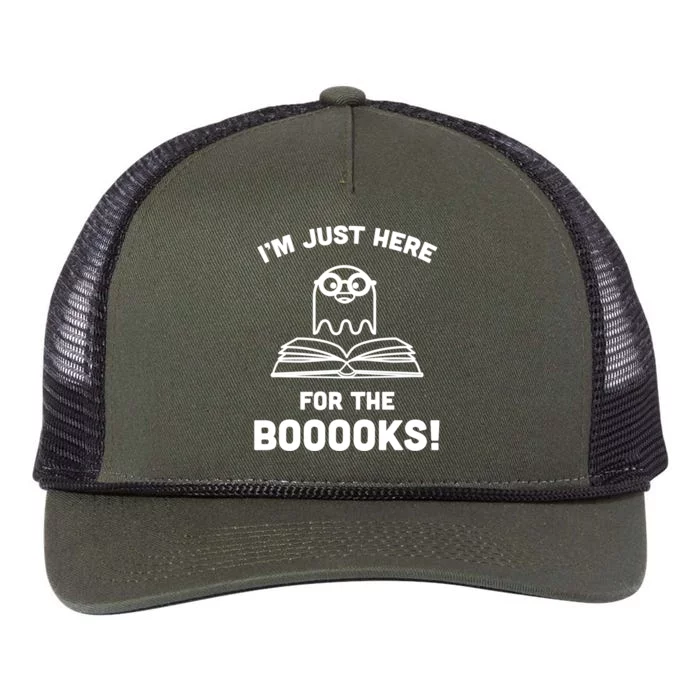 Booooks Halloween Cute Ghost Reading Books Library Gift Retro Rope Trucker Hat Cap