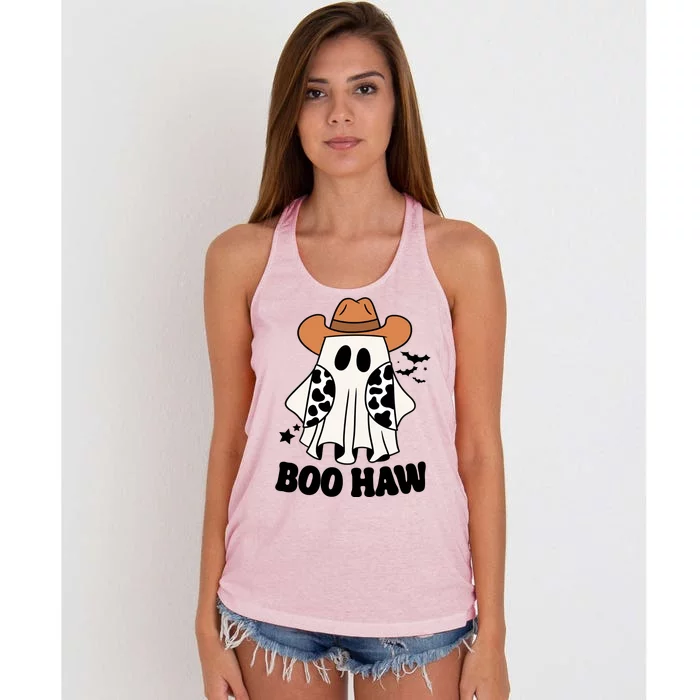 Boo Haw Country Ghost Funny Halloween Women's Knotted Racerback Tank