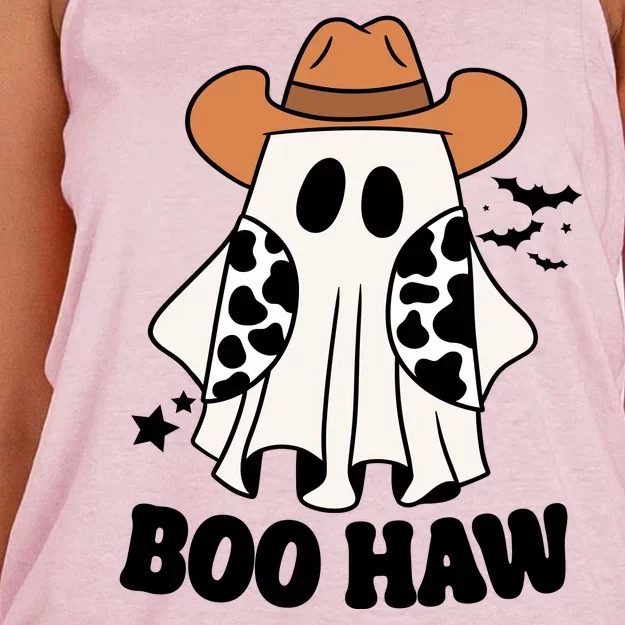 Boo Haw Country Ghost Funny Halloween Women's Knotted Racerback Tank