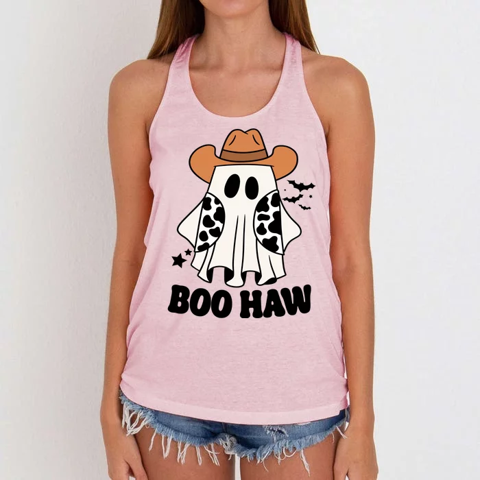 Boo Haw Country Ghost Funny Halloween Women's Knotted Racerback Tank