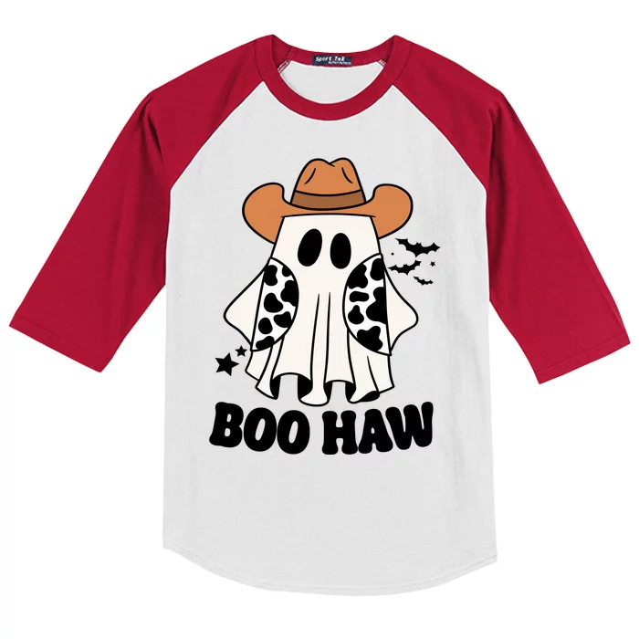 Boo Haw Country Ghost Funny Halloween Kids Colorblock Raglan Jersey