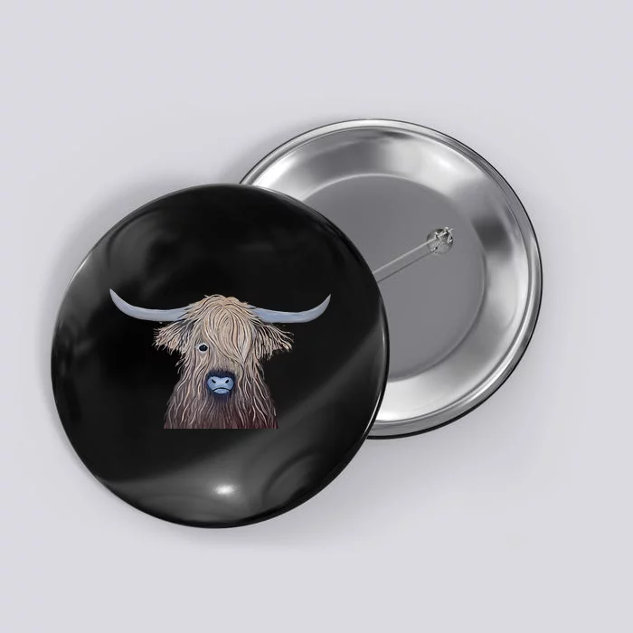 Bull Highland Cow Painting Charming Art Button