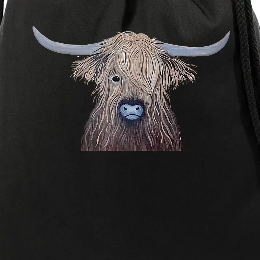 Bull Highland Cow Painting Charming Art Drawstring Bag