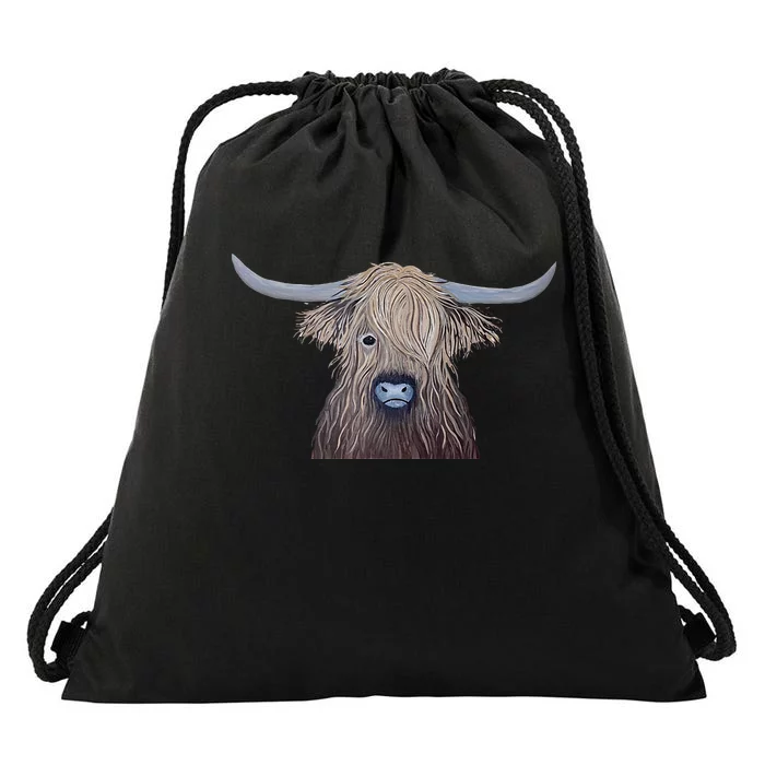 Bull Highland Cow Painting Charming Art Drawstring Bag