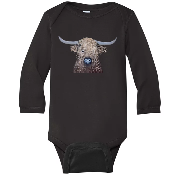 Bull Highland Cow Painting Charming Art Baby Long Sleeve Bodysuit