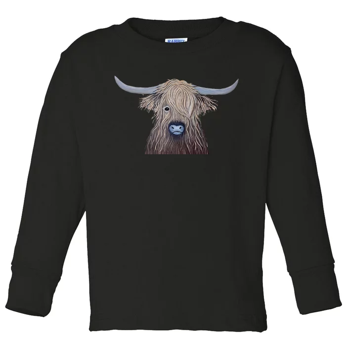 Bull Highland Cow Painting Charming Art Toddler Long Sleeve Shirt