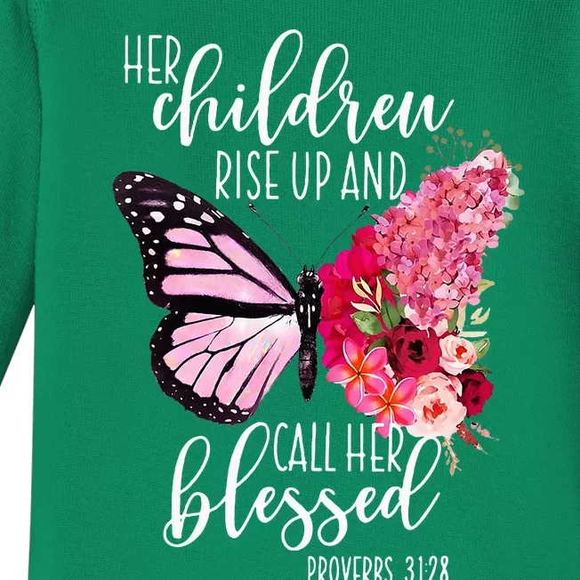 Butterfly Her Children Rise Up And Call Her Blessed Baby Long Sleeve Bodysuit