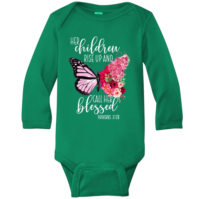 Butterfly Her Children Rise Up And Call Her Blessed Baby Long Sleeve Bodysuit