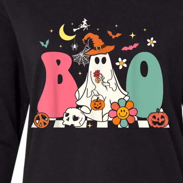 Boo Halloween Costume Spiders Ghosts Pumkin & Witch Hat Womens Cotton Relaxed Long Sleeve T-Shirt