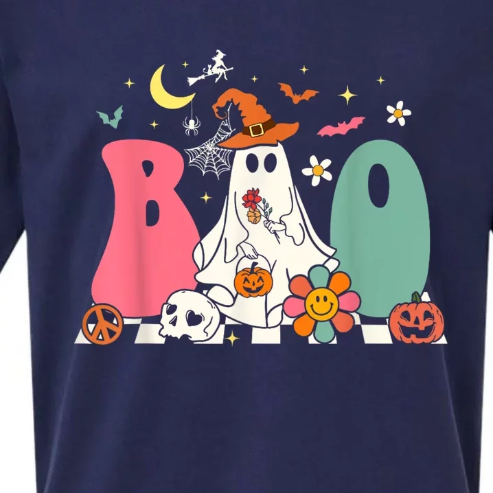 Boo Halloween Costume Spiders Ghosts Pumkin & Witch Hat Sueded Cloud Jersey T-Shirt