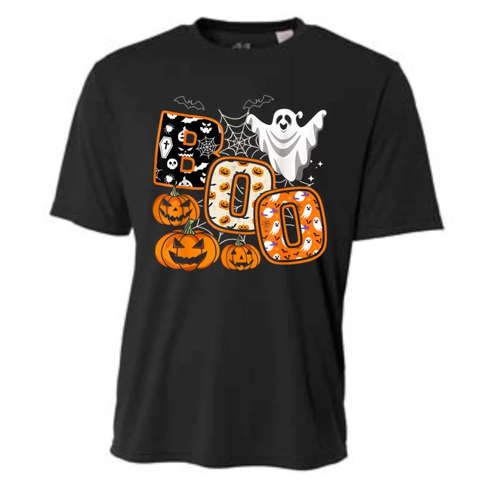 Boo Halloween Costume Spiders Ghosts Pumkin & Witch Hat Cooling Performance Crew T-Shirt