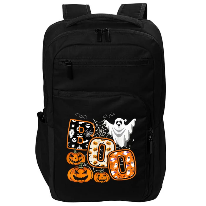 Boo Halloween Costume Spiders Ghosts Pumkin & Witch Hat Impact Tech Backpack