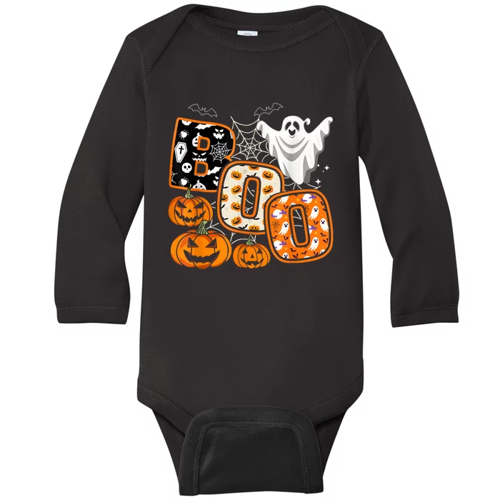 Boo Halloween Costume Spiders Ghosts Pumkin & Witch Hat Baby Long Sleeve Bodysuit