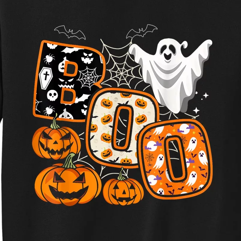 Boo Halloween Costume Spiders Ghosts Pumkin & Witch Hat Tall Sweatshirt