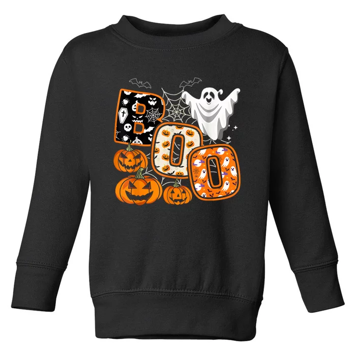 Boo Halloween Costume Spiders Ghosts Pumkin & Witch Hat Toddler Sweatshirt