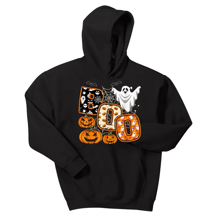 Boo Halloween Costume Spiders Ghosts Pumkin & Witch Hat Kids Hoodie