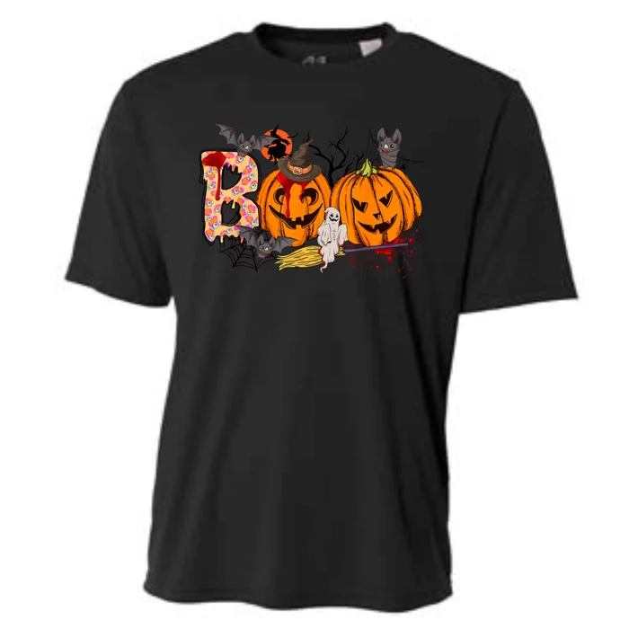 Boo Halloween Costume Spiders Ghosts Pumkin & Witch Hat Cooling Performance Crew T-Shirt