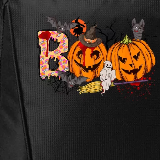 Boo Halloween Costume Spiders Ghosts Pumkin & Witch Hat City Backpack