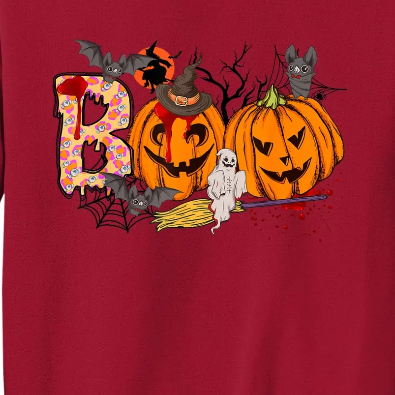 Boo Halloween Costume Spiders Ghosts Pumkin & Witch Hat Tall Sweatshirt