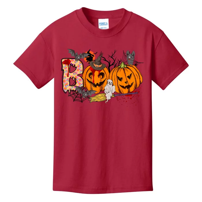 Boo Halloween Costume Spiders Ghosts Pumkin & Witch Hat Kids T-Shirt