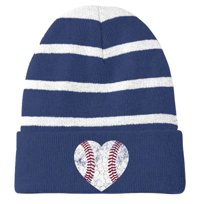 Baseball Heart Cute Mom Dad Softball Gift Striped Beanie with Solid Band